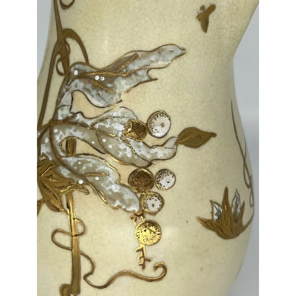 Antique English‎ Staffordshire Ivory and Gold Gilded Pottery Teapot